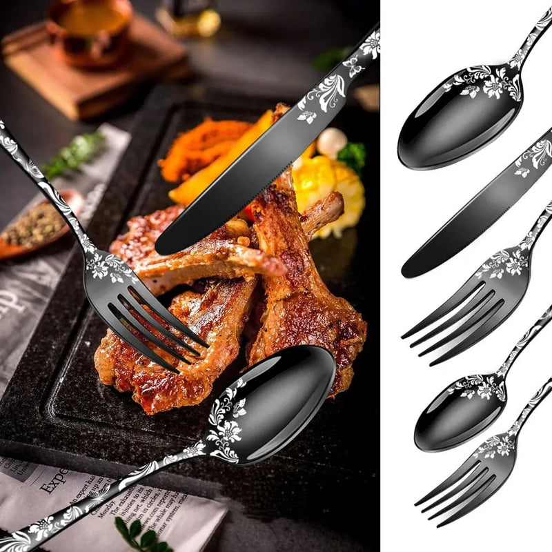 Explosive Pattern Stainless Steel Tableware 5 Components 20 Pieces Set Western Food/Steak Knife and Fork Spoon Kit Tableware Set