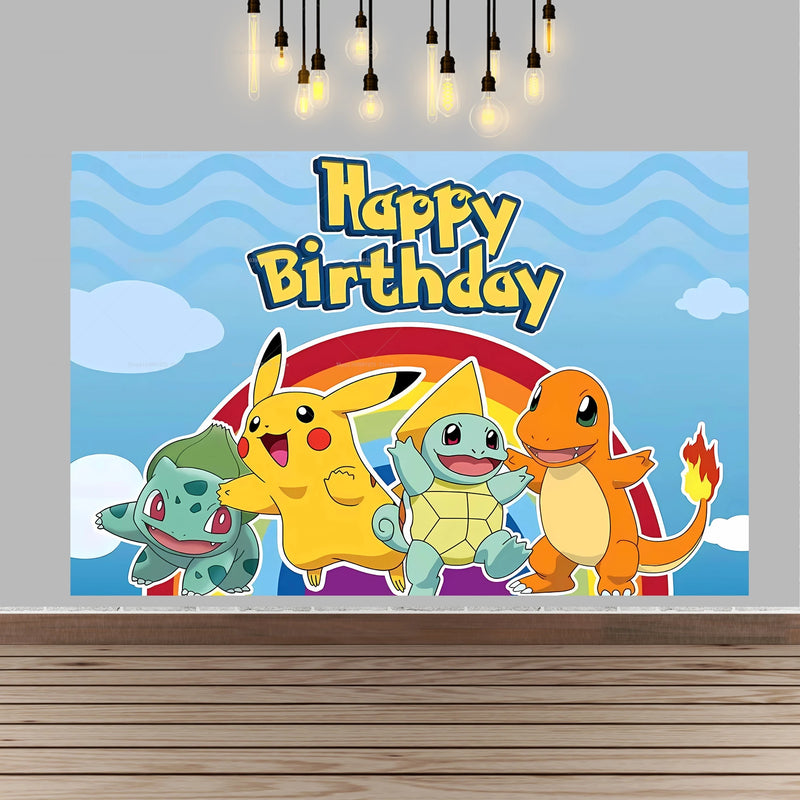 Pokemon Pikachu Birthday Party Backdrop Cartoon Baby Shower Background Photography Wall Photo Studio Banner Decor For Boy Gift