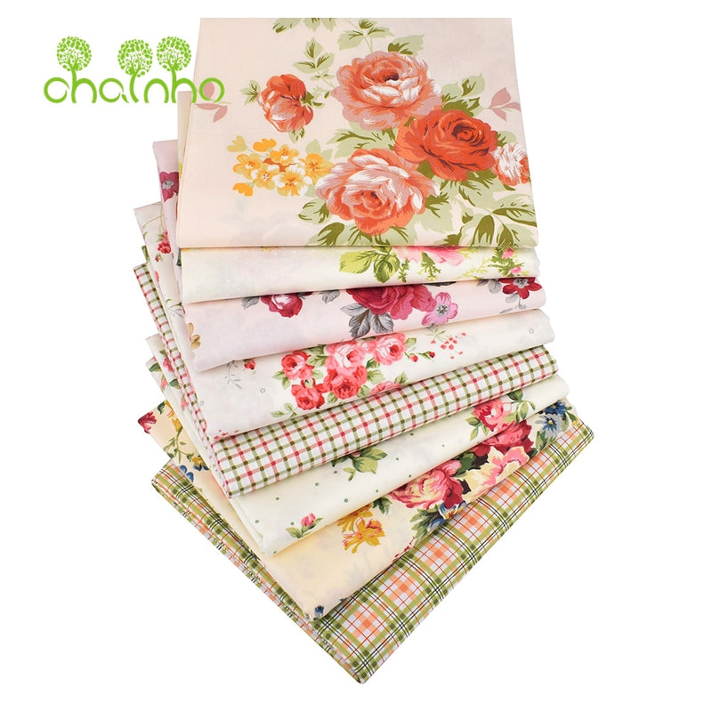 Chainho, 8pcs/Lot, Rose Printed Twill Cotton Fabric,Patchwork Cloth For DIY Quilting Sewing Baby&amp;Children Sheets Dress Material