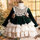 2024 Christmas Carnival New Year Palace Style Girls' Princess Dress Lace Bowtie Girls' Birthday Party Elegant Evening Dress