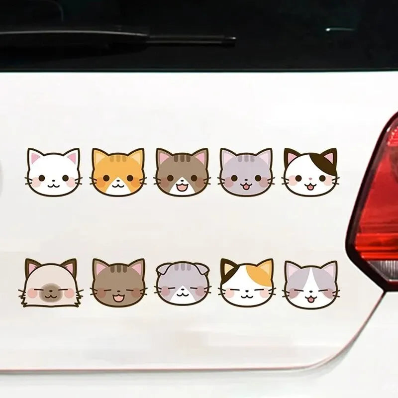 10pcs Cartoon Cat Reflective Stickers For Electric Vehicle Decoration Scratch Blocking Decorative Stickers Cute Helmet Stickers