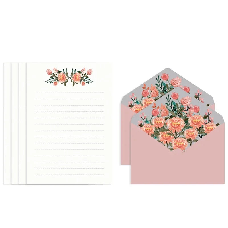 Flower Envelope Set with 4 Letter Papers for Wedding Party/Graduation/Baby Shower Invitation Thanks Letter Writing