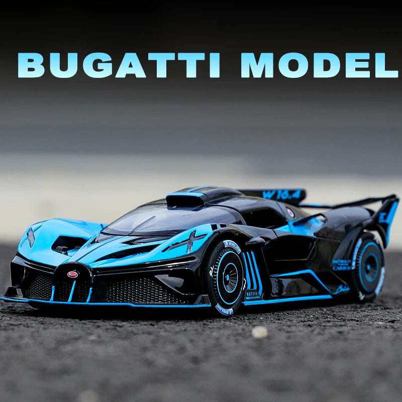 1:24 Bugatti Bolide Alloy Sport Car Model Diecast Sound And Light Pull Back  Toy Collecting Hobbies Children's Birthday Toy Gift