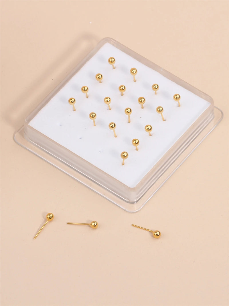 20PCS Straight Nose Studs Ring Tiny with Ball Beads for Women Nostril Piercing Jewelry Wholesale  Soft Bendable Pin