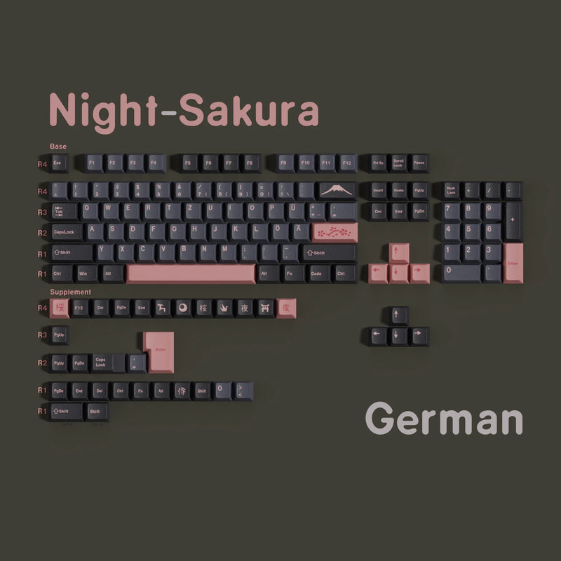 Night Sakura Pbt Keycaps Cherry Profile Japanese Korean Russian German Spanish Arabic French Big Set Key Caps For Mx Switches