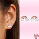 Bamoer Cute Romantic Fairy Elevs Exquisite Stud Earrings for Women Genuine 925 Sterling Silver Rainbow Ear Studs Luxury Jewelry