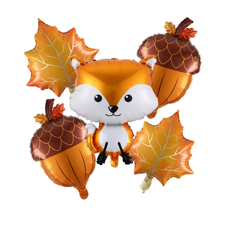 1/5pcs Autumn Maple Leaf Pine Cones Foil Balloons Squirrel Fox Animals Balloon Thanksgiving Brithday Party Decorations Kid Toys