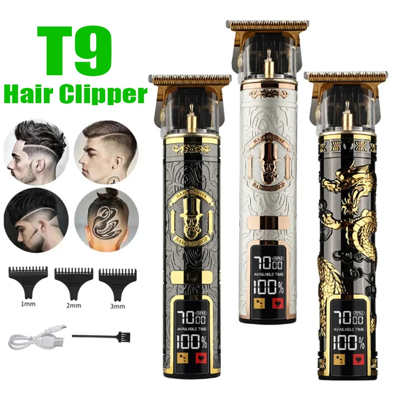 2024 New Vintage T9 Electric Cordless Hair Cutting Machine Professional Hair Barber Trimmer For Men Clipper Shaver Beard Lighter