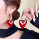 XIALUOKE Vintage Hyperbole Red Heart-shaped Drop Earrings For Women Personality Golden Hoop Earrings Jewelry Accessories
