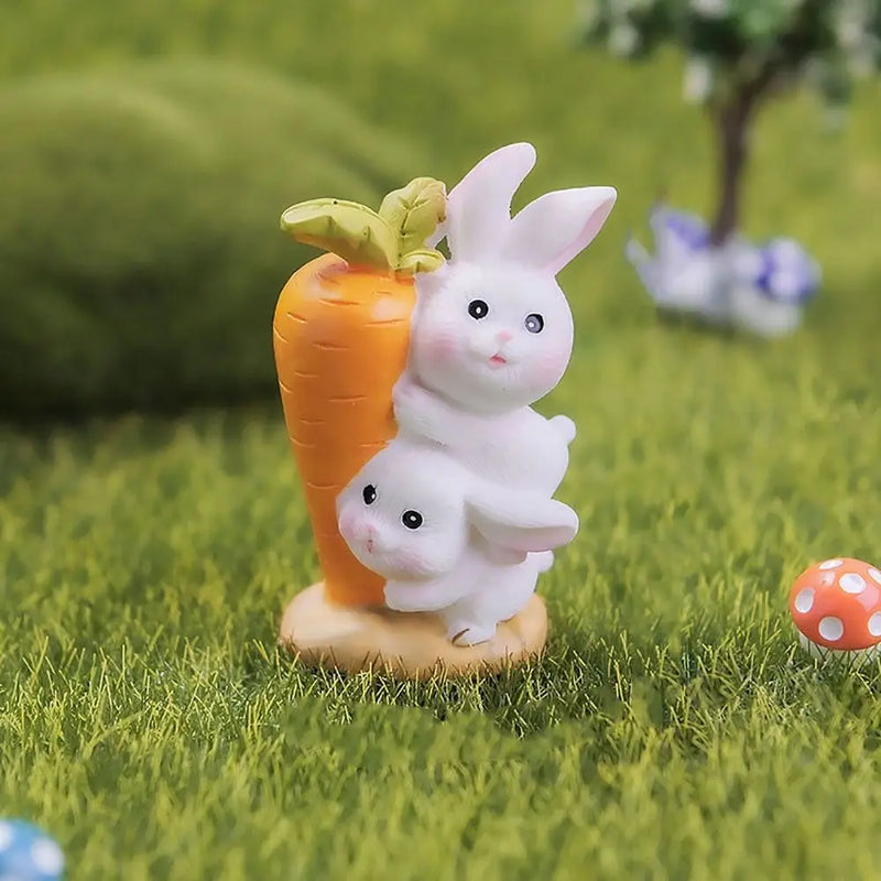 Cartoon Miniature Rabbit Figurine Mini Micro Landscape Miniature Resin Hare Easter DIY Accessories Carrot Bunny Statue