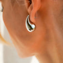 925 Sterlingsilber 18K vergoldete klobige Kuppel-Wassertropfen-Ohrringe für Damen Vintage glänzend dicke Tropfen-Creolen Schmuck