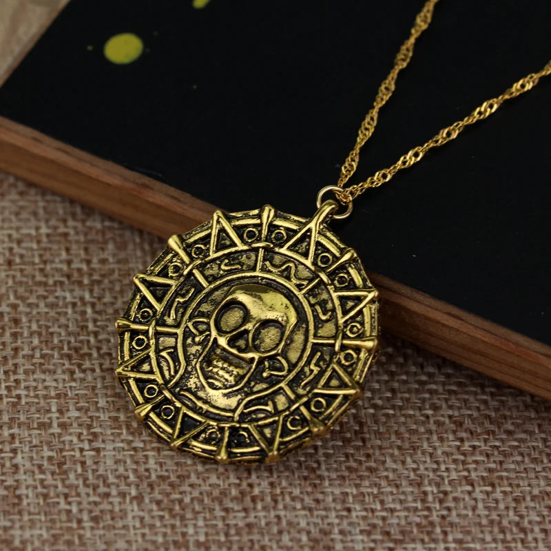 2 Style Vintage Charm Aztec Coin Pendant Necklace Pirates of the Caribbean Necklace