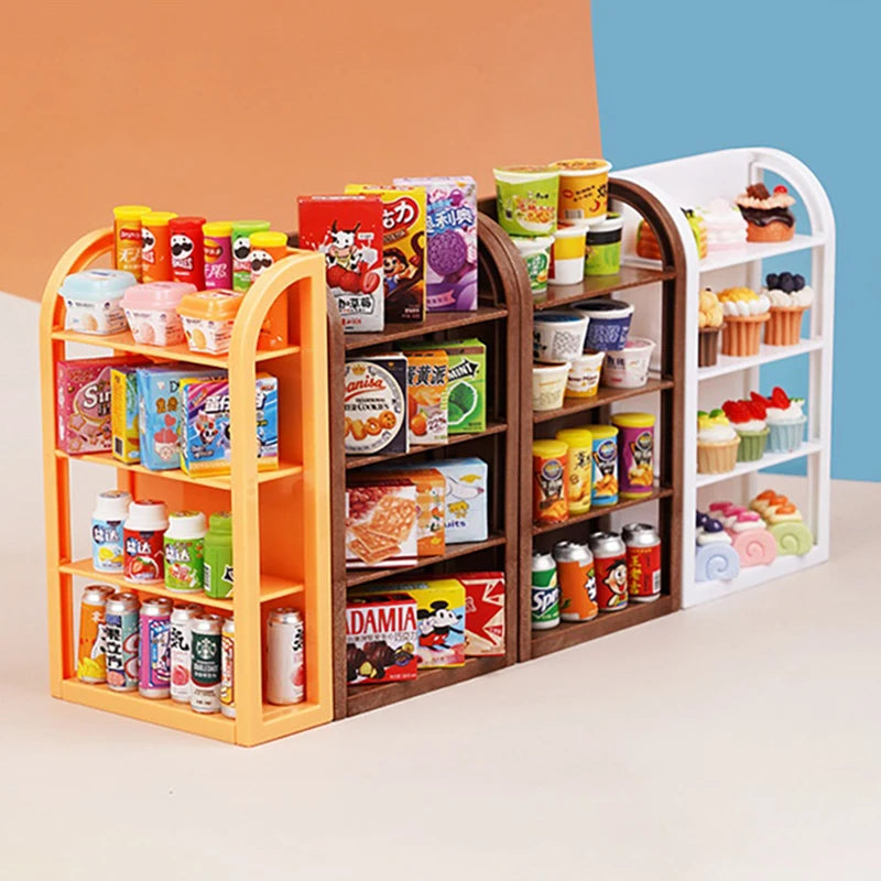 1:12 Scale Dollhouse Miniature Supermarket Shelves for Food Drink Display Furniture Toys Simulation Furniture Model Decor Toy