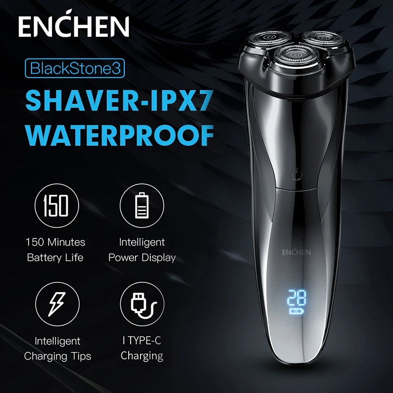 ENCHEN Electric Shaver 3D Blackstone 3 IPX7 Waterproof Razor Wet And Dry Dual Use Face Beard Battery Digital Display For Men