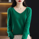Women 100% Pure Wool Soft Sweater First Line Seamless V-neck Solid Pullover Autumn Winter Basis Casual Cashmere Knit Top