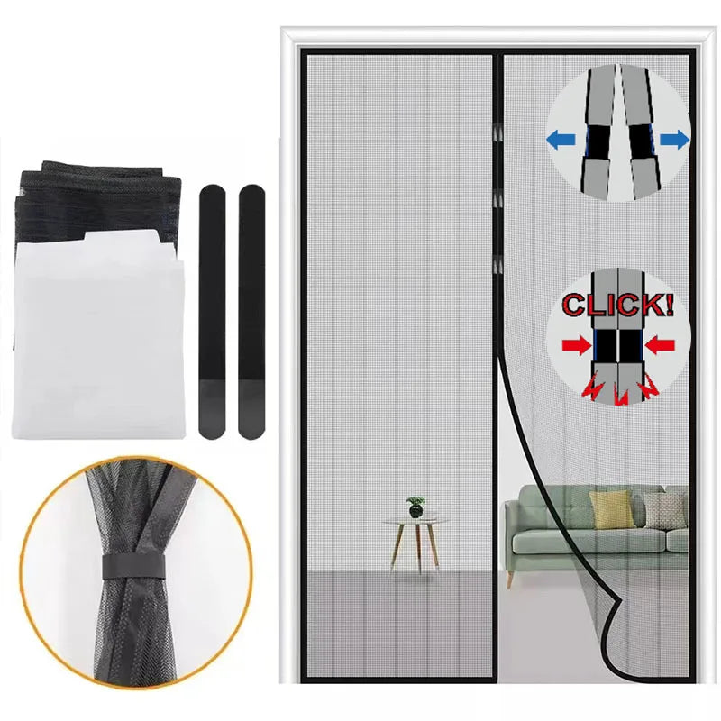 Magnetic Door Curtain Net with Fixing Automatic Closing Belt Anti Mosquito Net Insect Fly Partition Curtains Magic Door Mesh