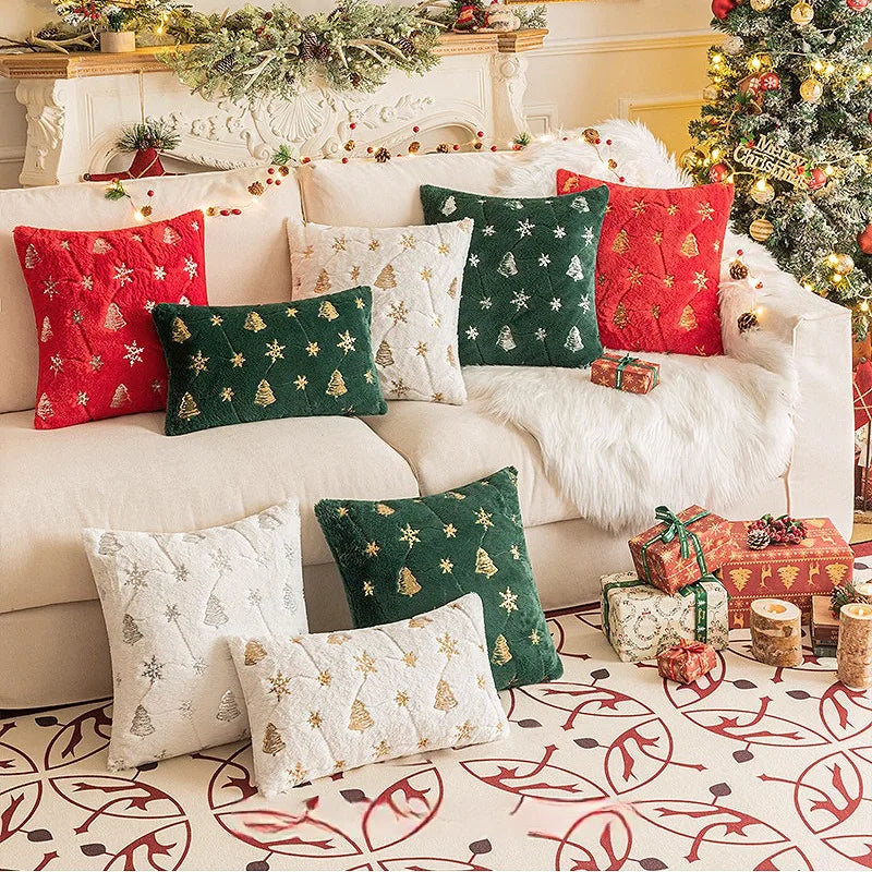 1pc Plush Fur Sequins Christmas Cushion Cover Snowflake 45x45 50x50 Decorative XMAS Sofa Pillow Cover for Livingroom Pillowcase