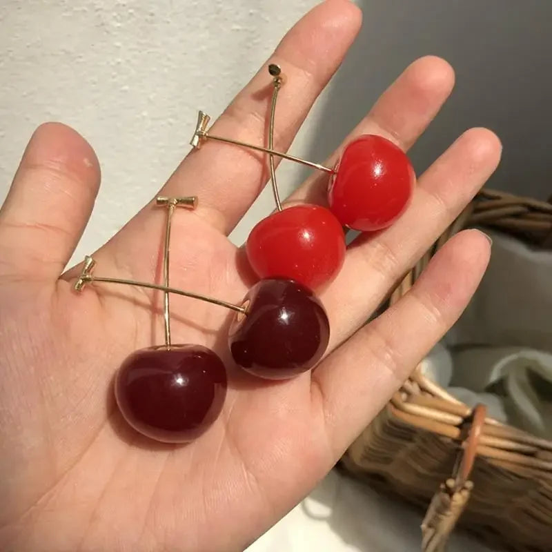 1 Pair Cute Simulation Red Cherry Gold Color Fruit Stud Earrings Women Girl Gift Simple Drop Female Fashion Jewelry Accessories