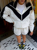 Casual Paneled Contrast Women's Pants Sets Stand Collar Zipper Cropped Jackets Elastic Wide Leg Pant 2026 Autumn Lady Tracksuits