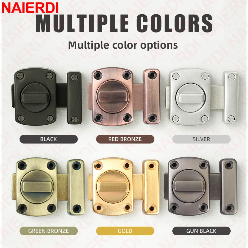 NAIERDI Security Double Sided Cabinet Locks Keyless Rotating Door Lock Gate Latch Anti-theft Rotate Bolt Latches Cabinet Closet