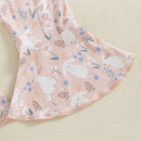 Toddler Easter Bunny Romper Sleeveless Jumpsuit with Egg Print Suspender Pants for Girls Spring Outfit Casual Wear