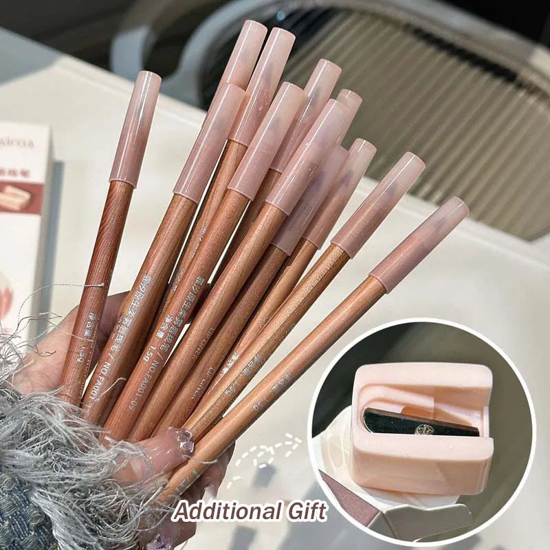 Matte Lipliner Wood Pencil Waterproof Velvet Brown Red Lip Contour Pen Lip Liner Lipstick Lasting Non-stick High Pigment 12Color