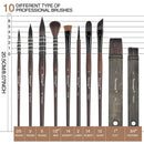 Dainayw 10 Pcs Watercolor Painting Brush Set Mop Organic Blue Squirrel Horse Hair Paintbrush Multi-Function Acrylic Art Supplies