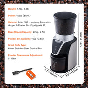 VEVOR 40MM Kegelmahlwerk Mahlgradeinstellung Kaffeebohnen Elektrische Mühle Mokka Espresso Einstellbare Kaffeemaschine für Zuhause und Küche