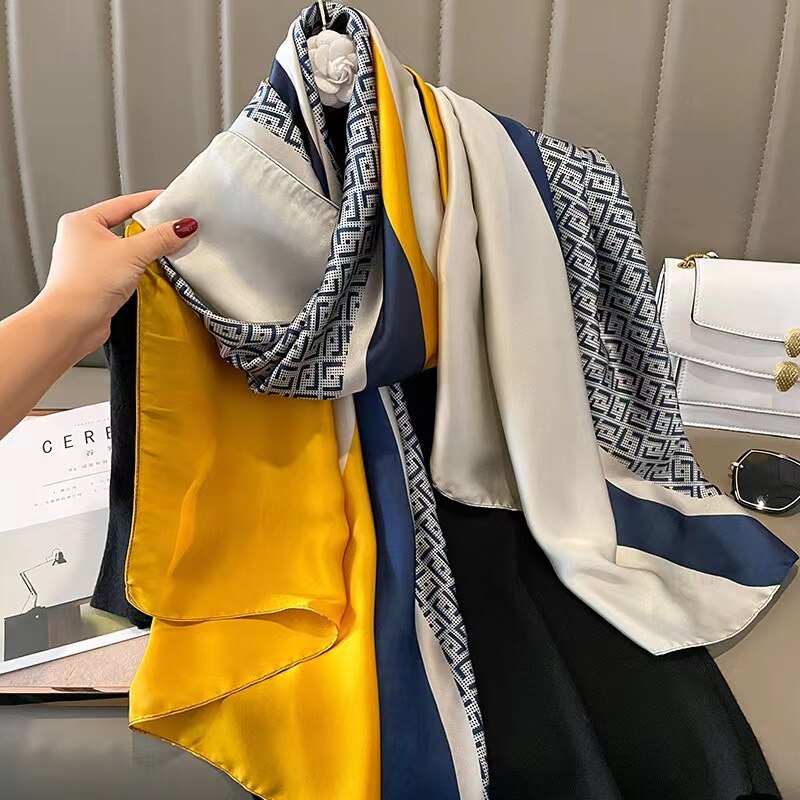 180*90cm Luxury Brand Spring Autumn New Silk Scarf Women Shawl Fashion Soft Poncho Chiffon Hijab Foulard Muffler Bandanna Pareo