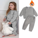2026 New Arrivals Little Girls Clothing Tracksuit 2 Pieces Set Warm Fleece Plain Top Sweatshirt+Pants Loungewear Suit For Kids