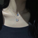 SUMENG 2024 Einfache doppellagige Stern Mond Charm Mehrschichtige Halskette Zarte Schlüsselbeinkette Zirkonia für Damen Mode Schmuck