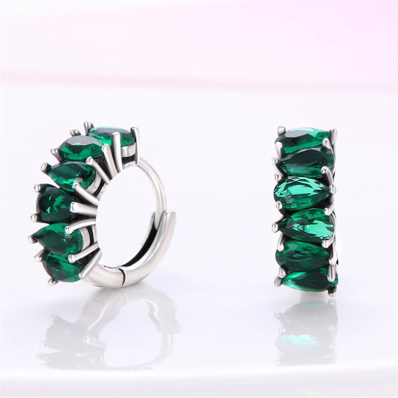 Luxury 925 Sterling Silver Charms Simple Green Stone Earrings For Women Pave CZ Fine Engagement Hot Anniversary Fashion Jewelry