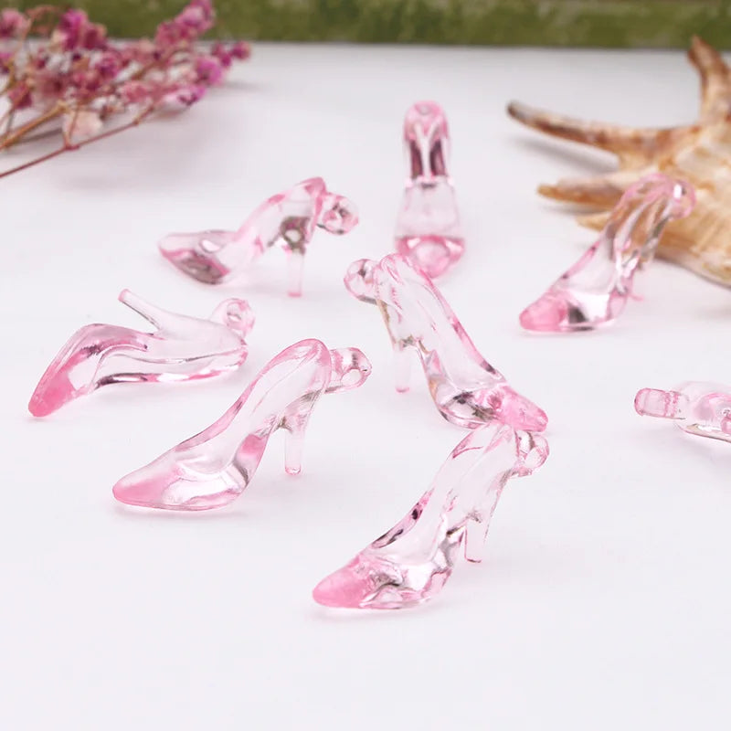 24pcs Plastic Mini Glass Slipper 3D High Heel Shoe Shape Party DIY Decorations Cake Decoratiing Tools DIY Pink Clear