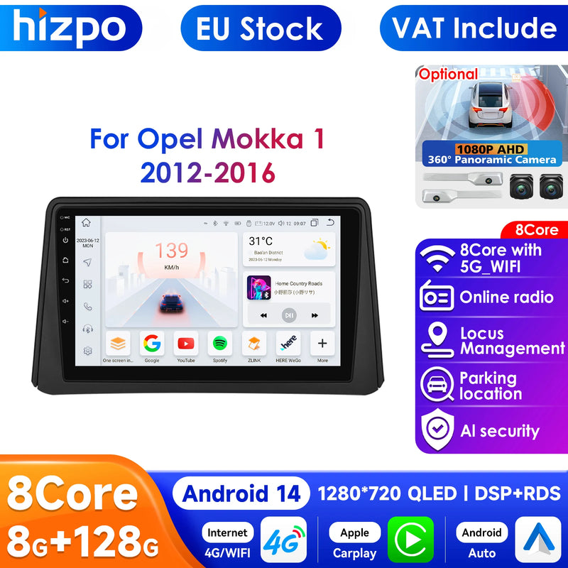 8G 128G 2Din Android 14 Car Radio Multimedia Player for Opel Mokka 2012 2013 2014 2015 2016 Autoradio GPS Navi Wifi Audio Stereo