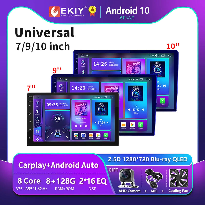 EKIY T900 8G 128G Universal Car Radio Multimedia Bru-ray QLED Navigation GPS Stereo Android Auto Carplay BT 2 din DVD Head Unit