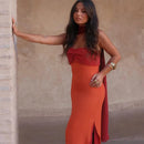 Fashion Women Color Blocking Scarf Collar Sling Dress Sexy Split Waist Cinching Bodycon Maxi Gowns 2026 Lady Club Party Vestidos