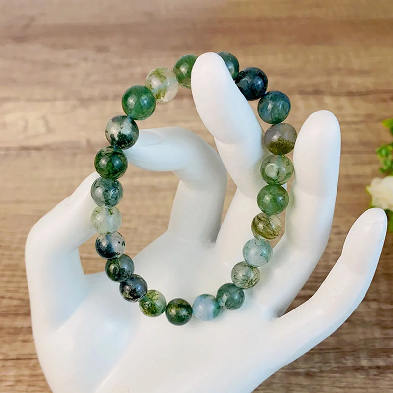 8MM Moss Agate Bracelet Beads Real Natural Fashion Crystal Jewelry Energy Stones For Healing Fengshui Man Woman Gift Meditation