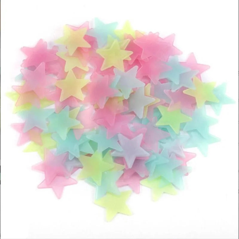 100Pcs Luminous 3D Stars Glow In The Dark Wall Stickers For Kids Baby Rooms Bedroom Ceiling Home Decor Fluorescent Star Stickers