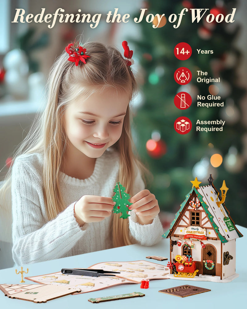Robotime Mini House Building Craft Kits DIY Miniature House Kit Decoration Christmas Fireplace for Adults Gift For Christmas