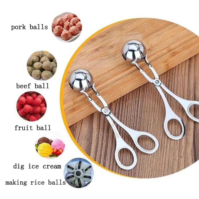 Stainless Steel Meatball Clamp Pill Round Rice Ball Maker Clip Tongs with Grip Pork Beef Meat Kitchen Cooking Tools DIY Gadget