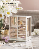 SONGMICS Jewelry Box 360° Rotating, Jewelry Storage Case with 5 Drawers, Jewelry Organizer, Glass Window, Spacious