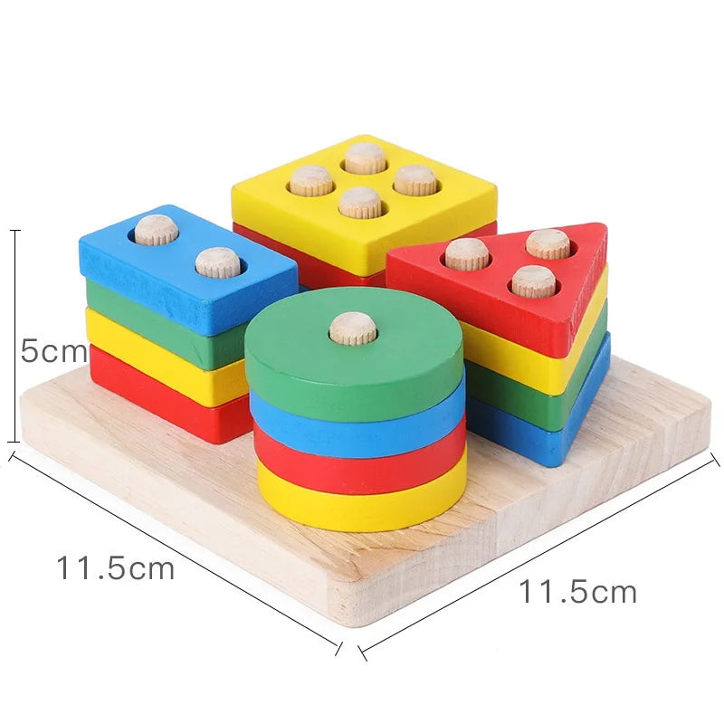 Kids Wooden Building Blocks Educational Early Learning Geometric Figure Pillar Block Intellectual Development Montessori Toy