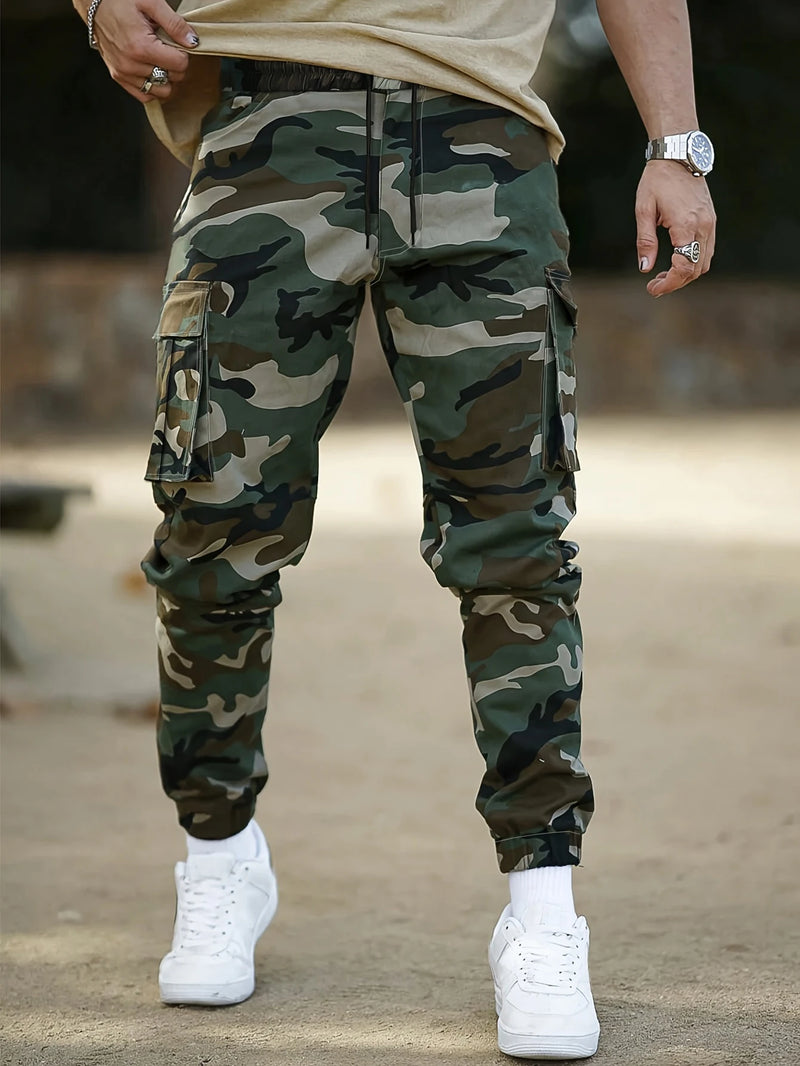 Camouflage Pattern Multi Pocket Cargo Panst, Men's Casual Cotton Joggers Sweatpants For All Seasons