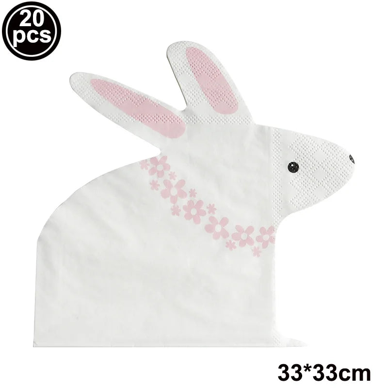 Easter Theme Disposable Tableware Cute Cartoon Rabbit Pattern Paper Plates Cups Napkins Kids Easter Party Decoration Supplies