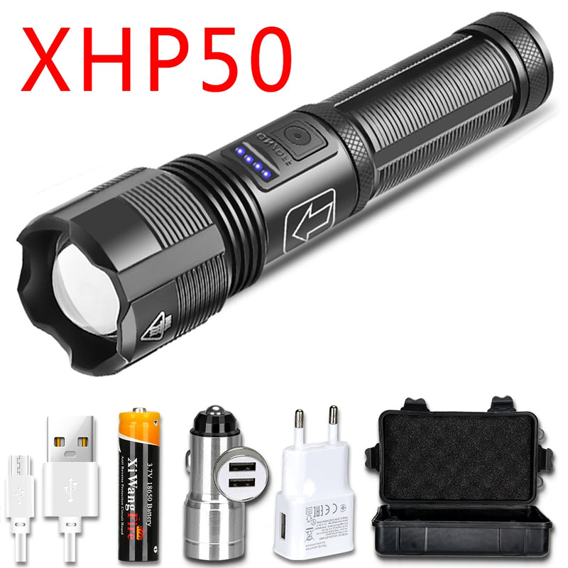 4 Core Led Flashlight Aluminum Alloy XHP70.2 XHP50.2 Tactical Hunting Torch Usb Rechargeable Zoomable Lantern 18650 Battery