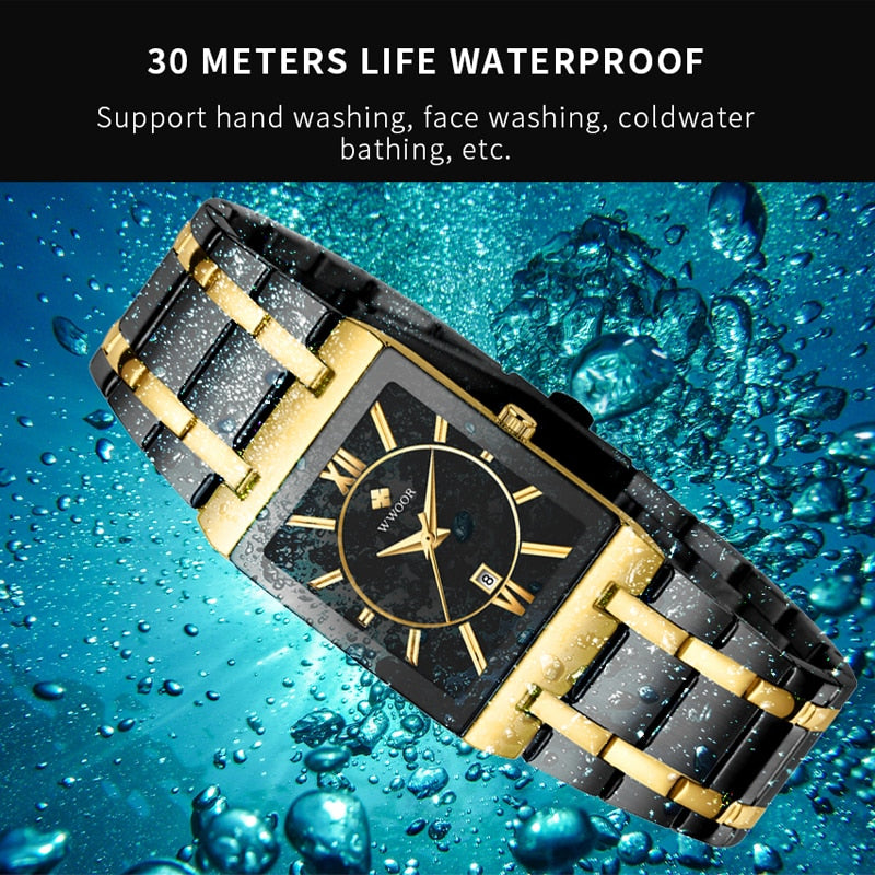 WWOOR Ladies Watch Top Brand Japanese Quartz Watches Square Black Gold Watch Stainless Steel Waterproof Fashion Women Wristwatch