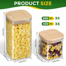 12Pcs Square Glass Food Storage Jar with Bamboo Lid 430ml/600ml Transparent Sealed Kitchen Can Container Stackable Tank Mold