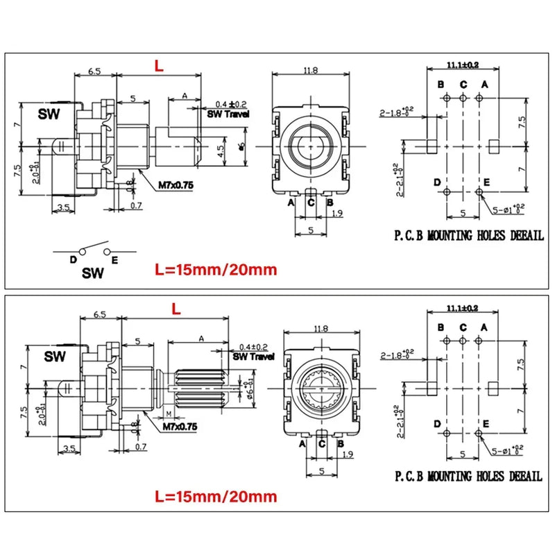 5/10pcs 20 Position Incremental 360 Rotary Encoder Knob Button Switch EC11 Arduino Digital Potentiometer 15/20mm Plum Half Shaft