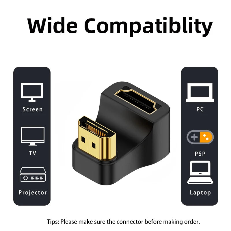 UHD 8K@60HZ HDTV 2.1 Adapter 360 Degree Angled U-shaped Male to Female HDMI-Compatible Adapter Converter for HDTV PS4 PS5 Laptop