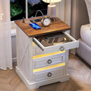 Farmhouse Night Stand with Gun Drawer, Bedside Table with Charger Station, LED Nightstand with Human Sensor Light，Customized